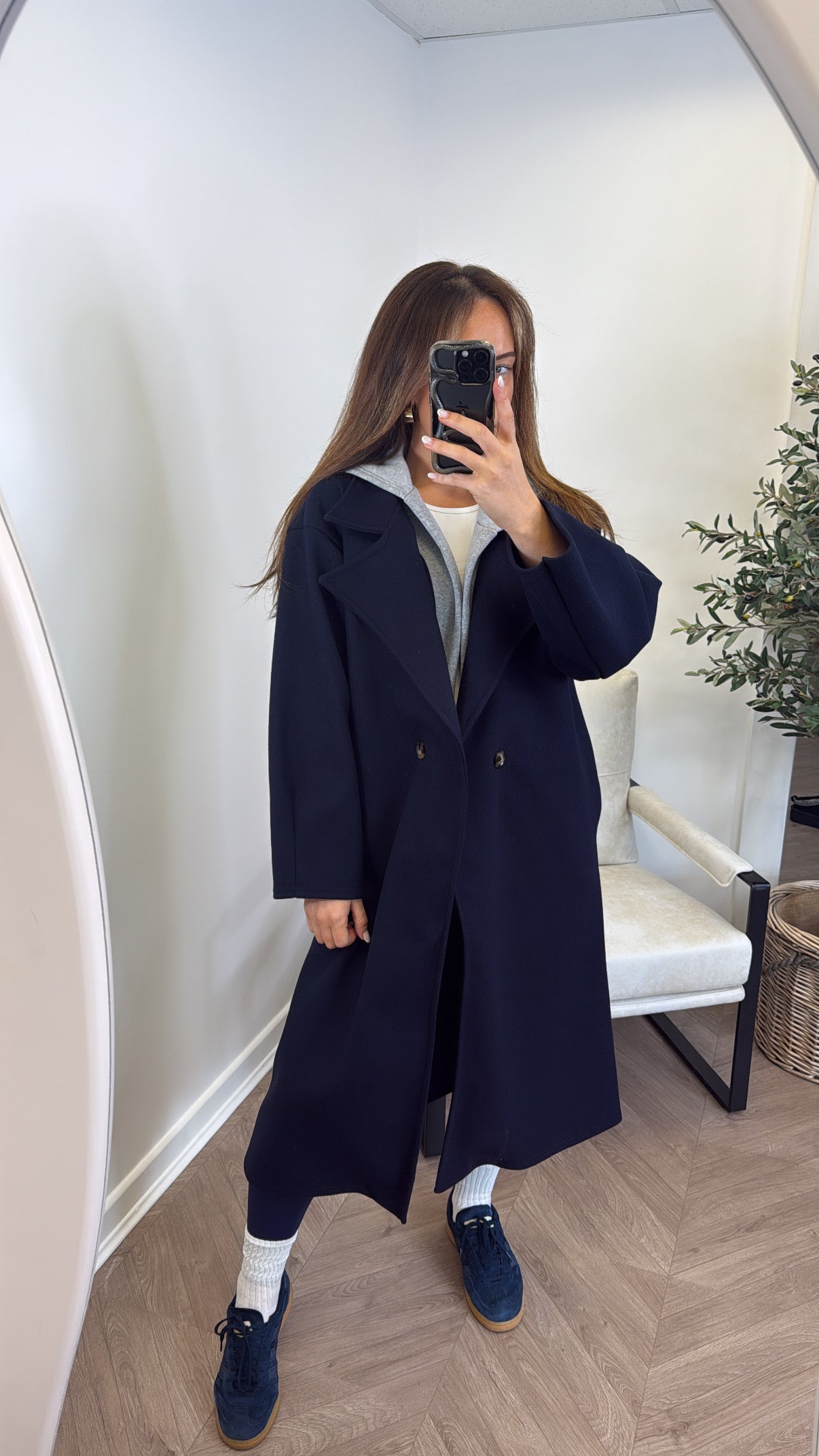 BOSTON navy hooded oversize duster jacket