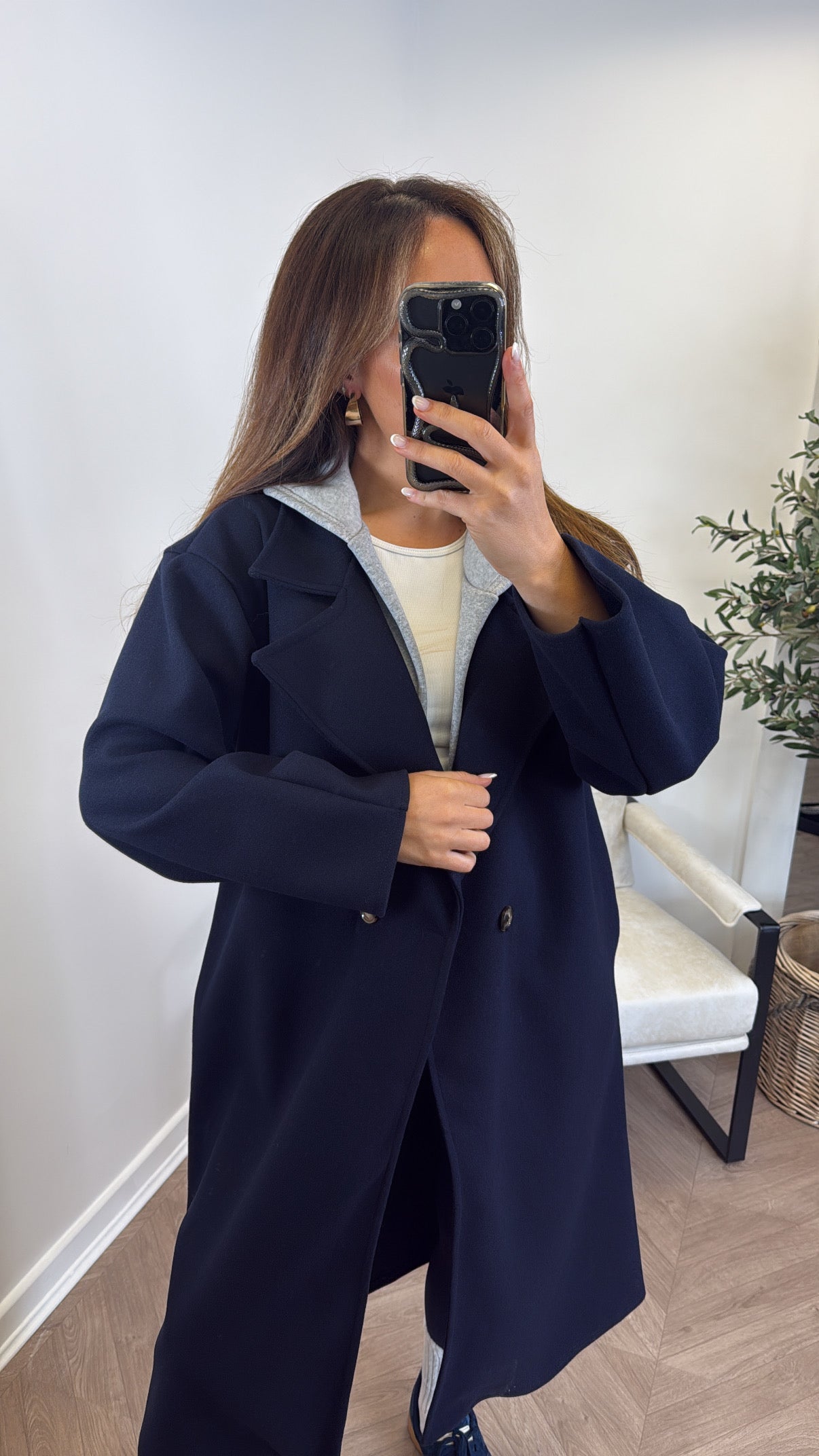 BOSTON navy hooded oversize duster jacket