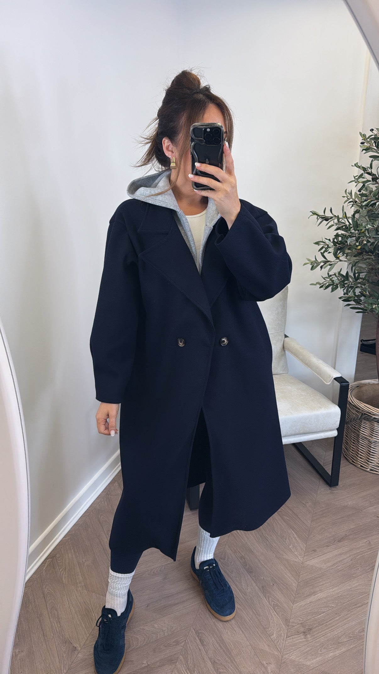 BOSTON navy hooded oversize duster jacket