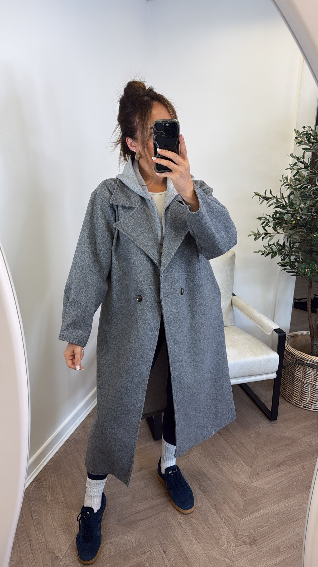 BOSTON grey hooded oversize duster jacket
