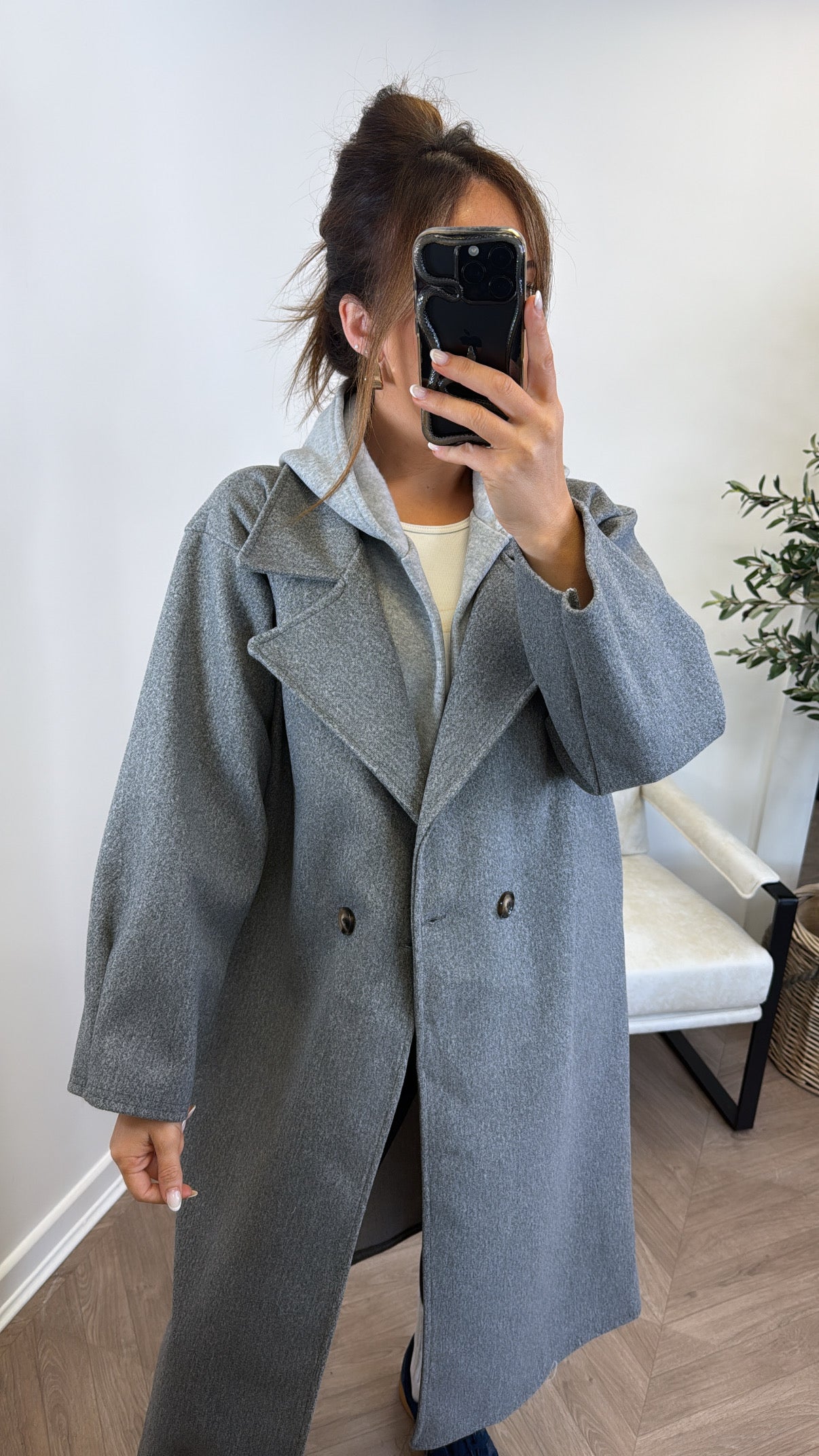 BOSTON grey hooded oversize duster jacket