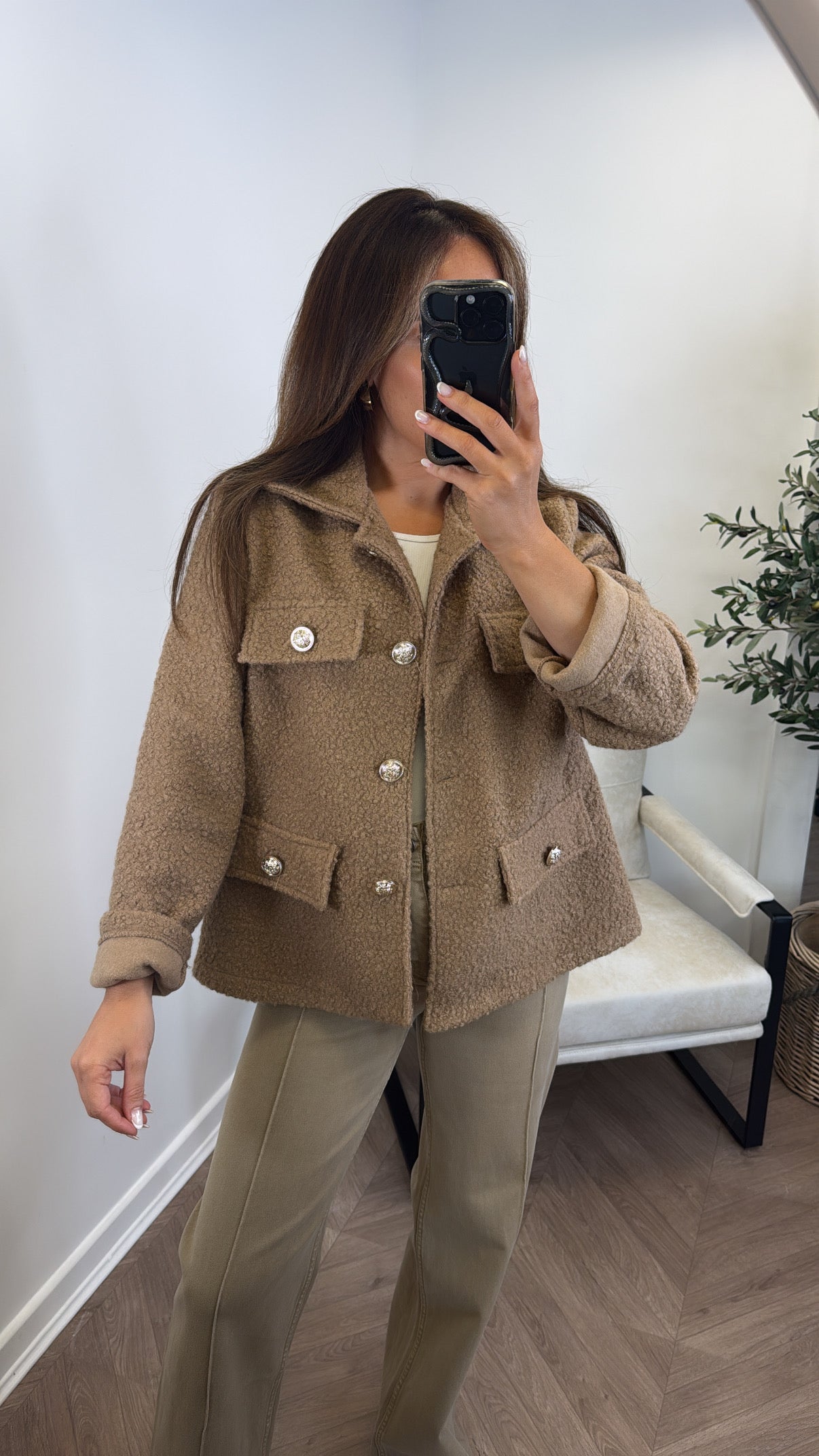 LYRA camel boucle button detail jacket
