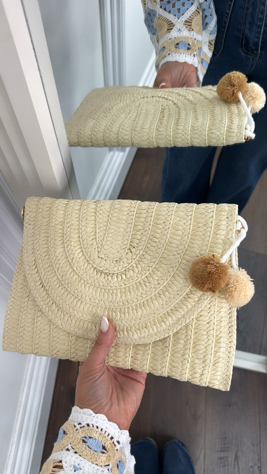 AURORA beige straw clutch bag