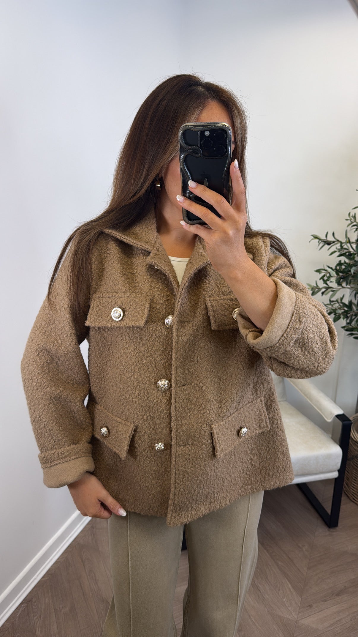 LYRA camel boucle button detail jacket