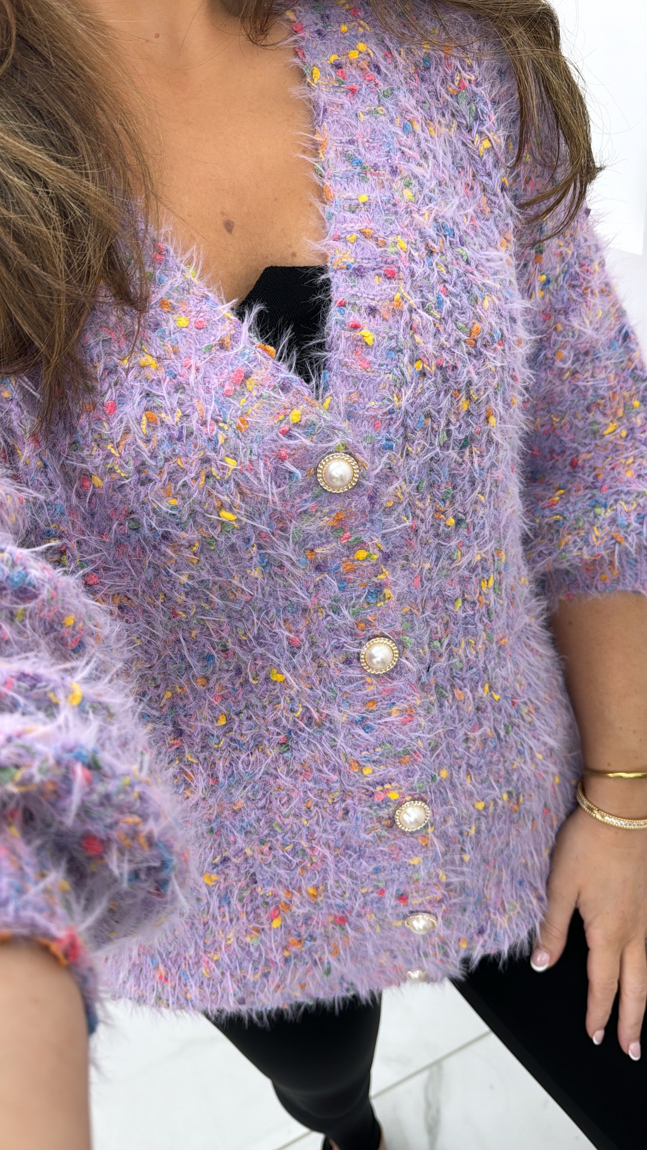 MIA lilac fluffy cardigan with pearl buttons