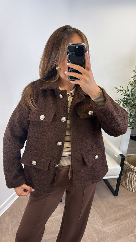LYRA brown boucle button detail jacket