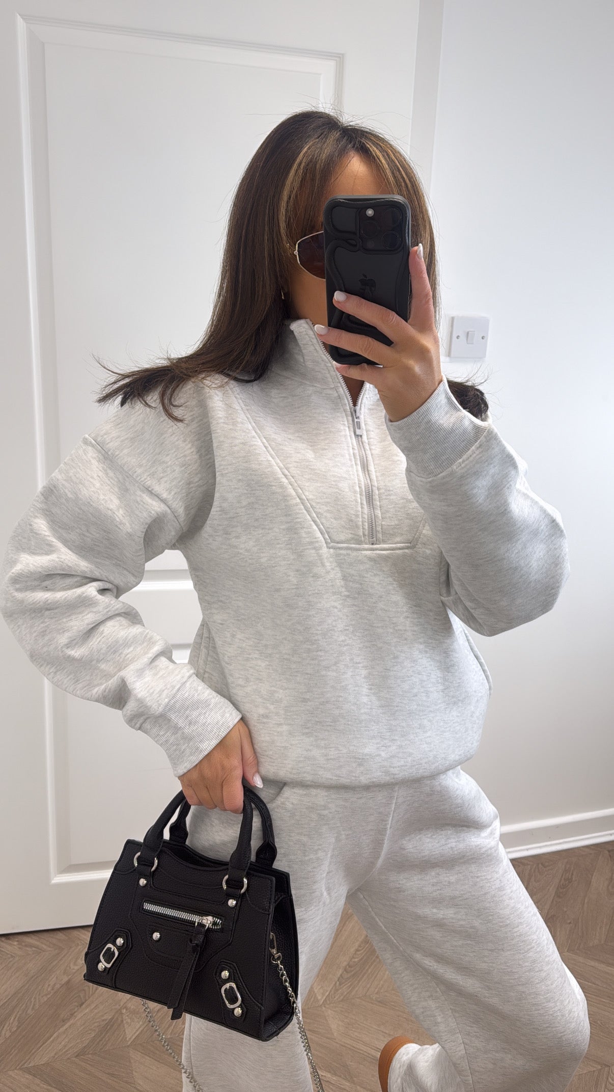 MAYA light grey half zip sweatshirt and joggers tracksuit