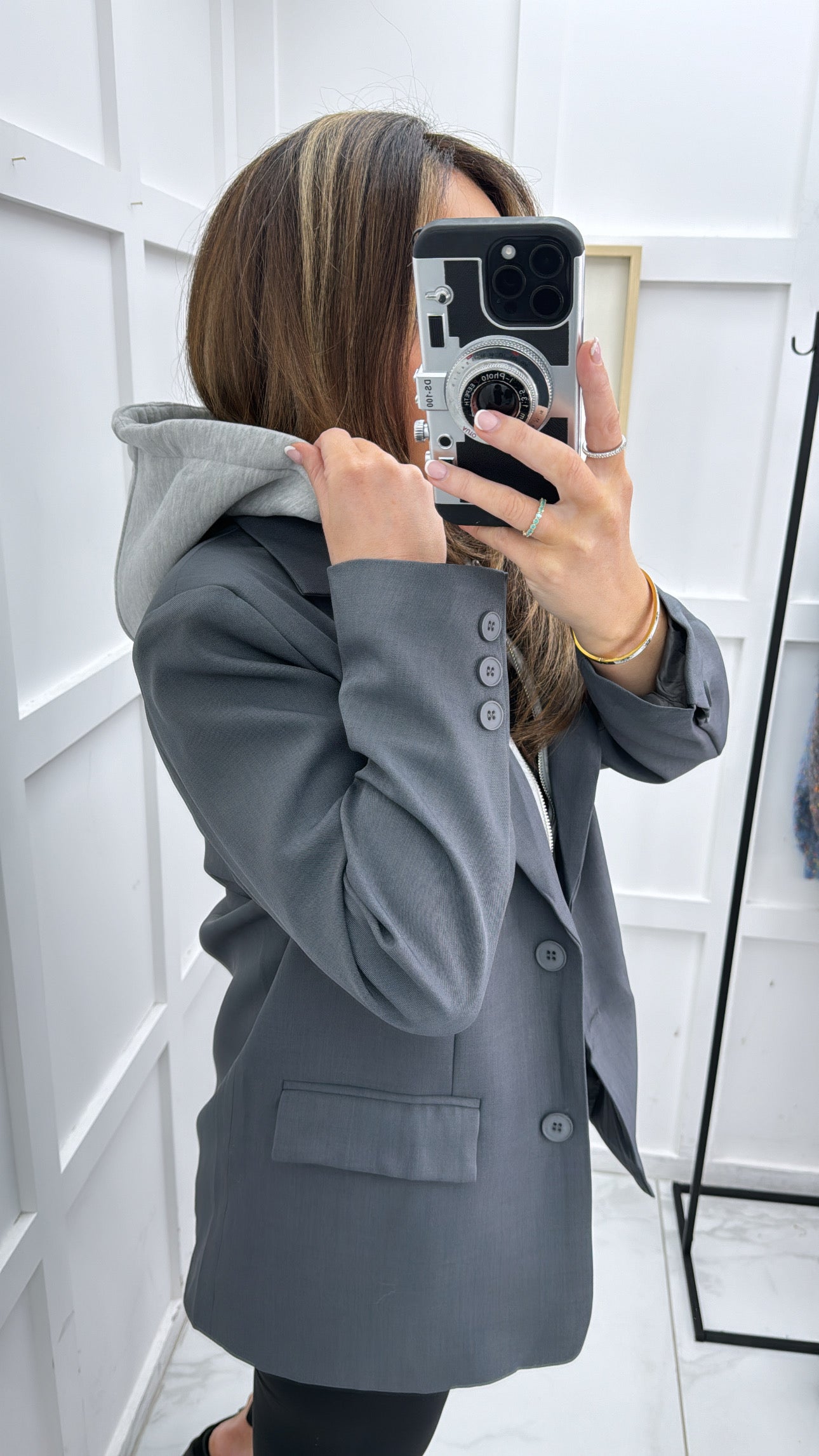 JENNA charcoal blazer with grey hoody detail