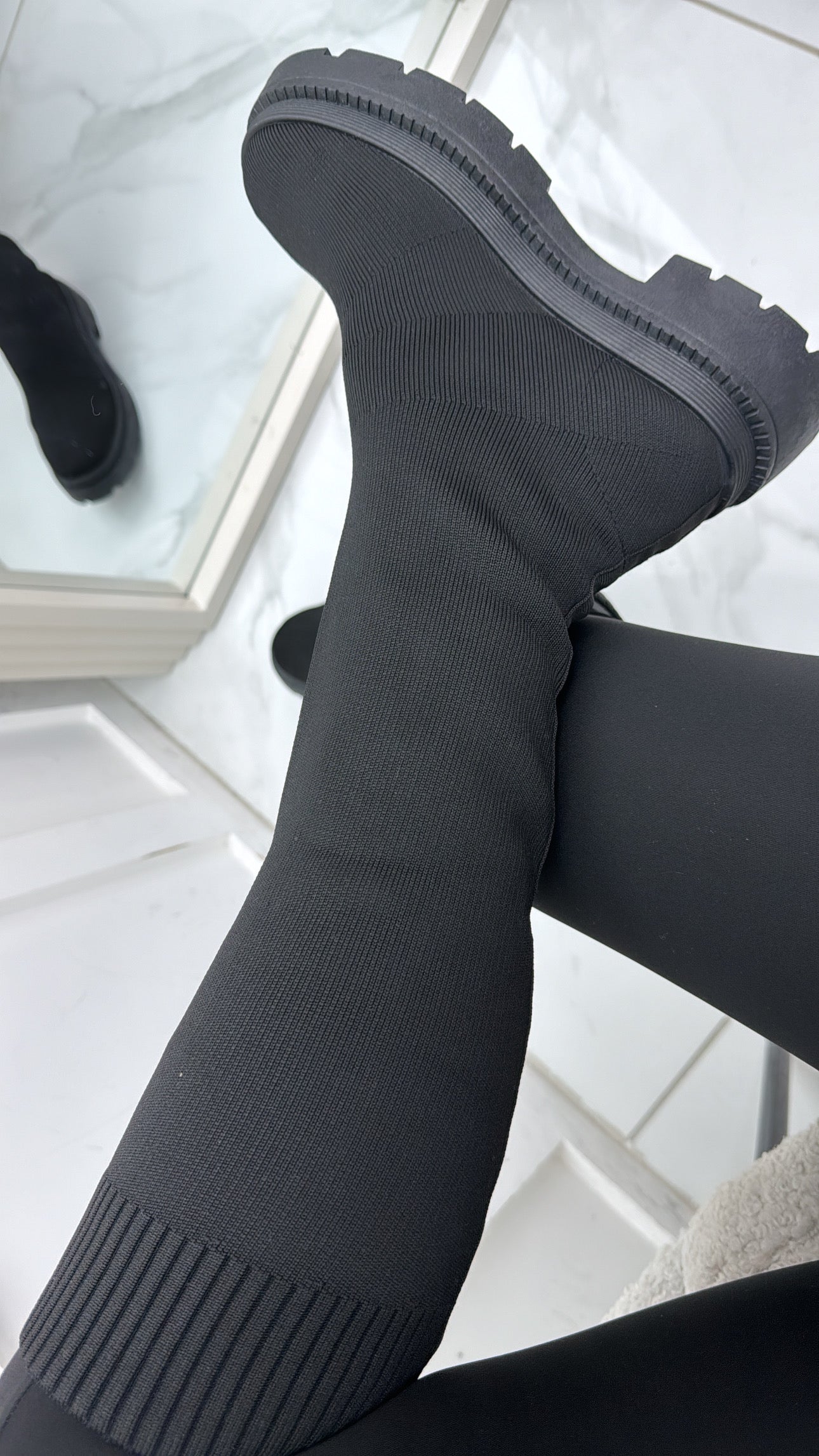 YASMINE black knitted sock knee boots