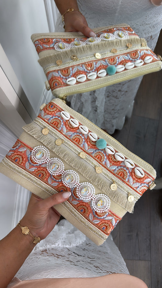 ISLA coral shell clutch bag