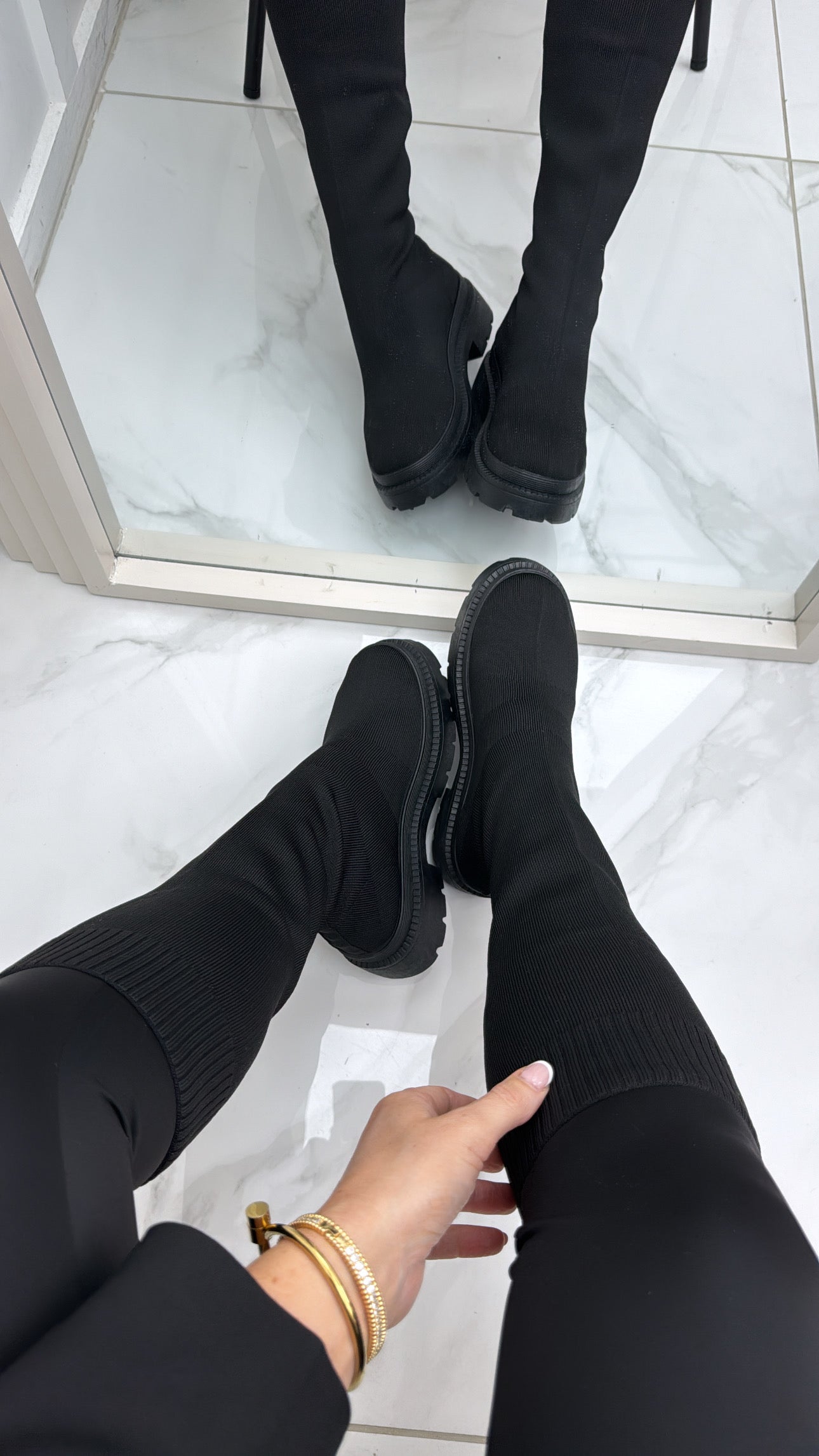 YASMINE black knitted sock knee boots