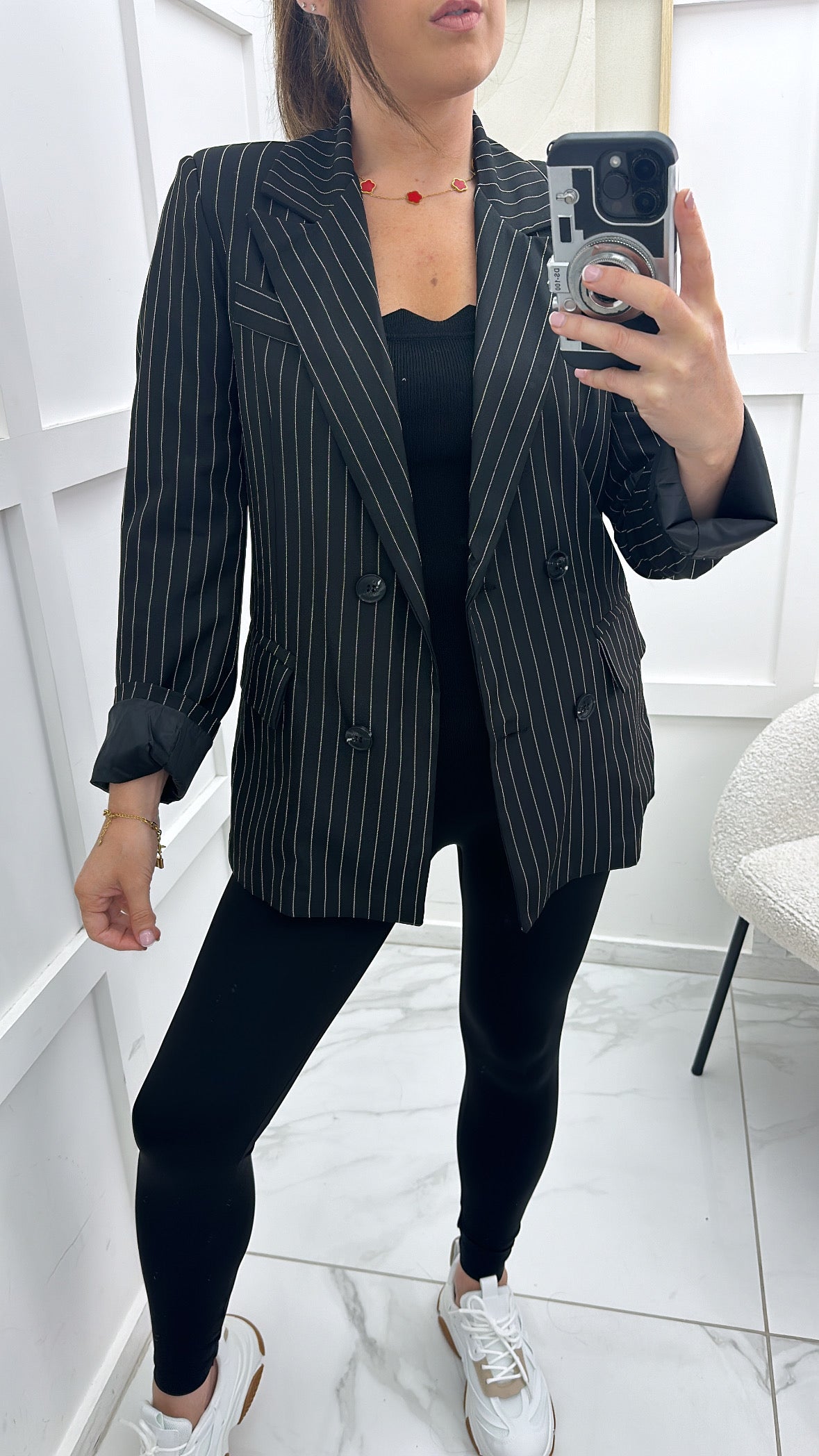 JADA black pinstripe double breasted blazer