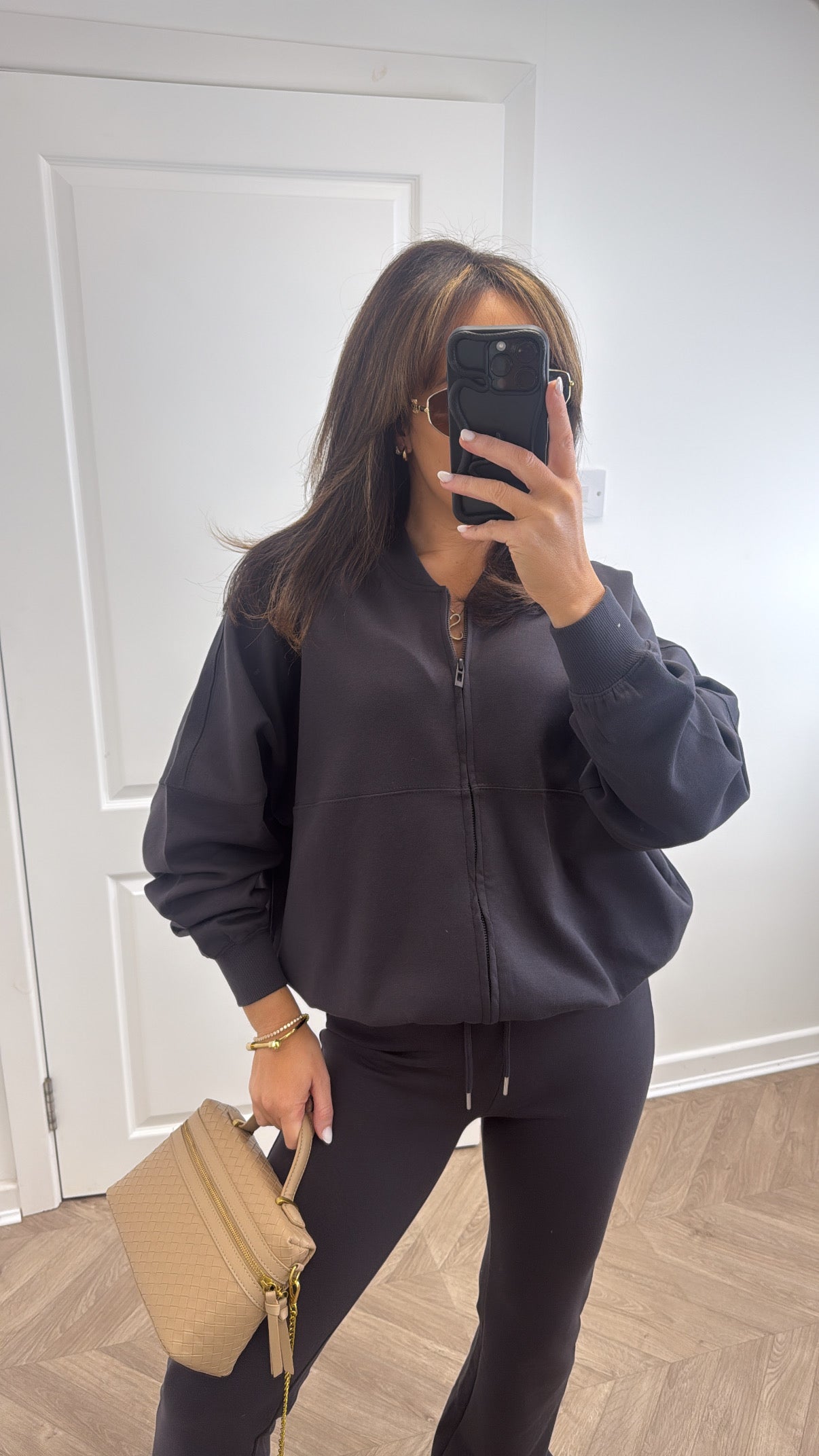 LOTTIE slate grey zip up jacket and flare trousers lounge set