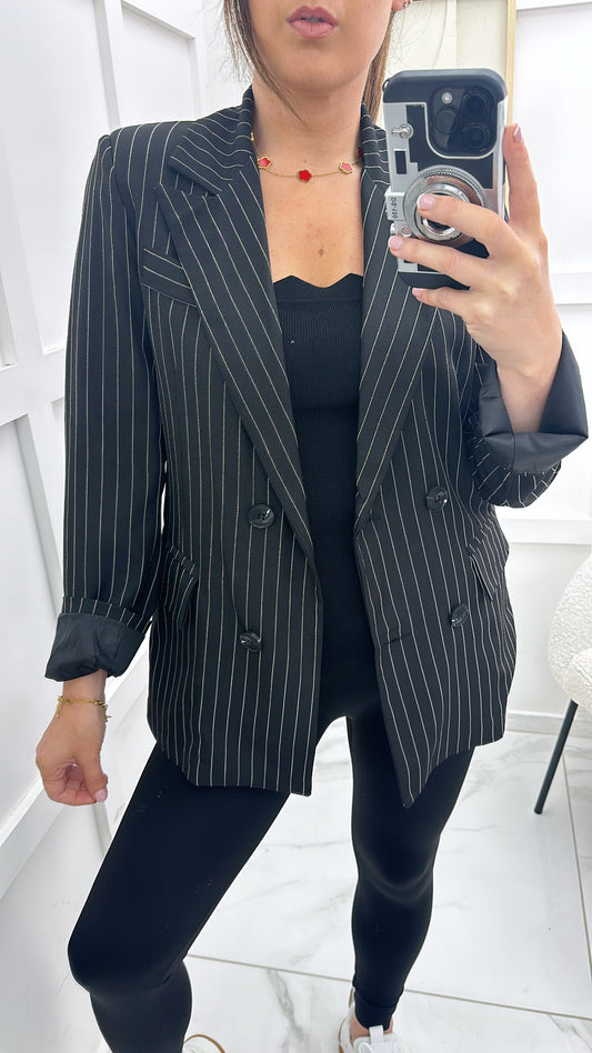 JADA black pinstripe double breasted blazer