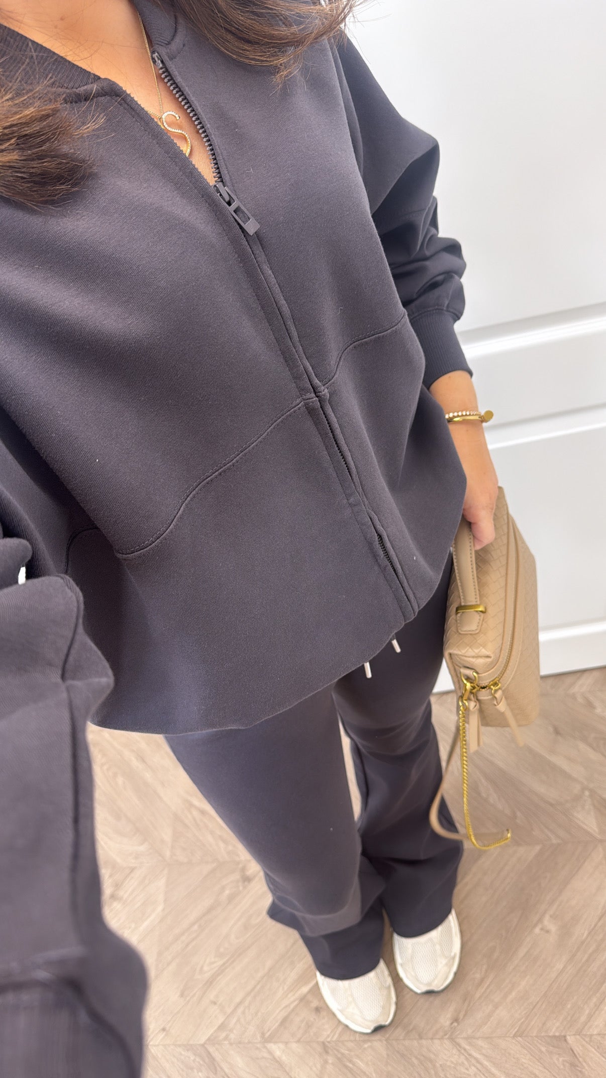LOTTIE slate grey zip up jacket and flare trousers lounge set