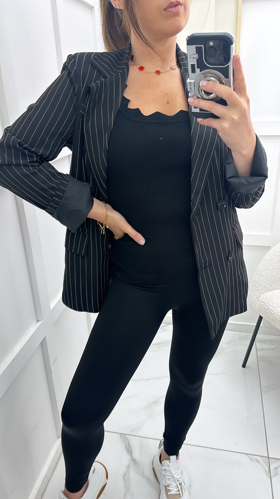 JADA black pinstripe double breasted blazer