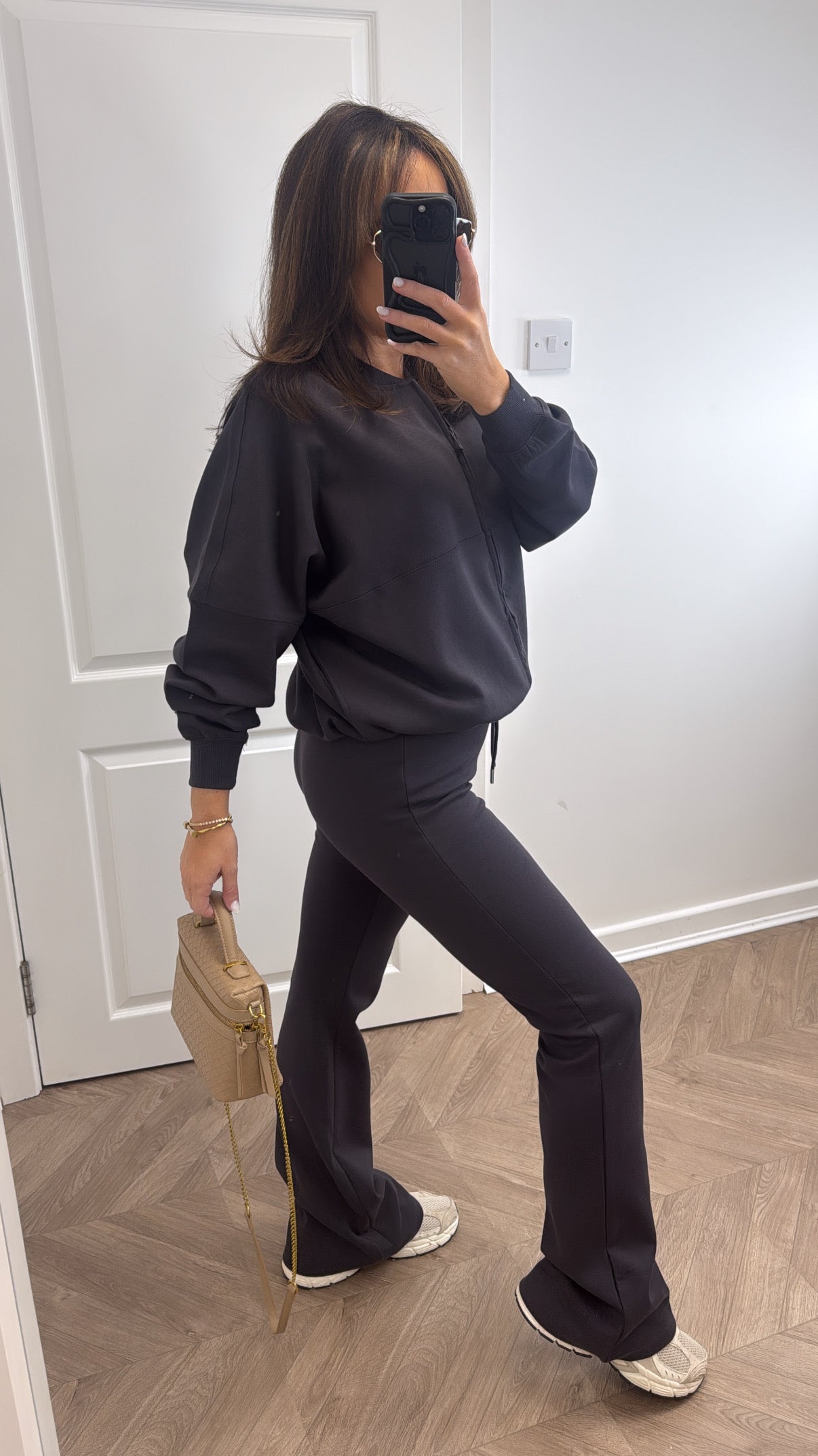 LOTTIE slate grey zip up jacket and flare trousers lounge set