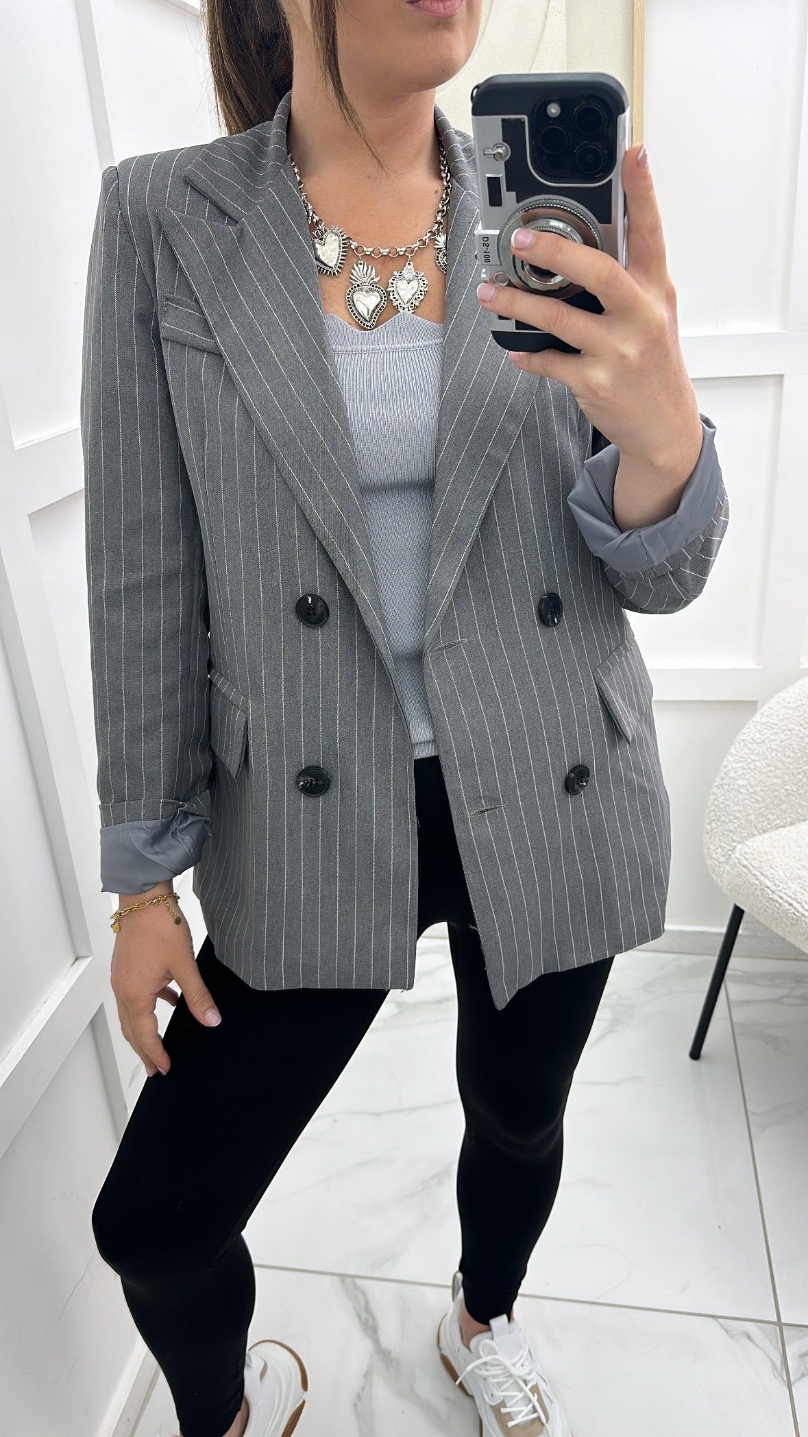 JADA grey pinstripe double breasted blazer