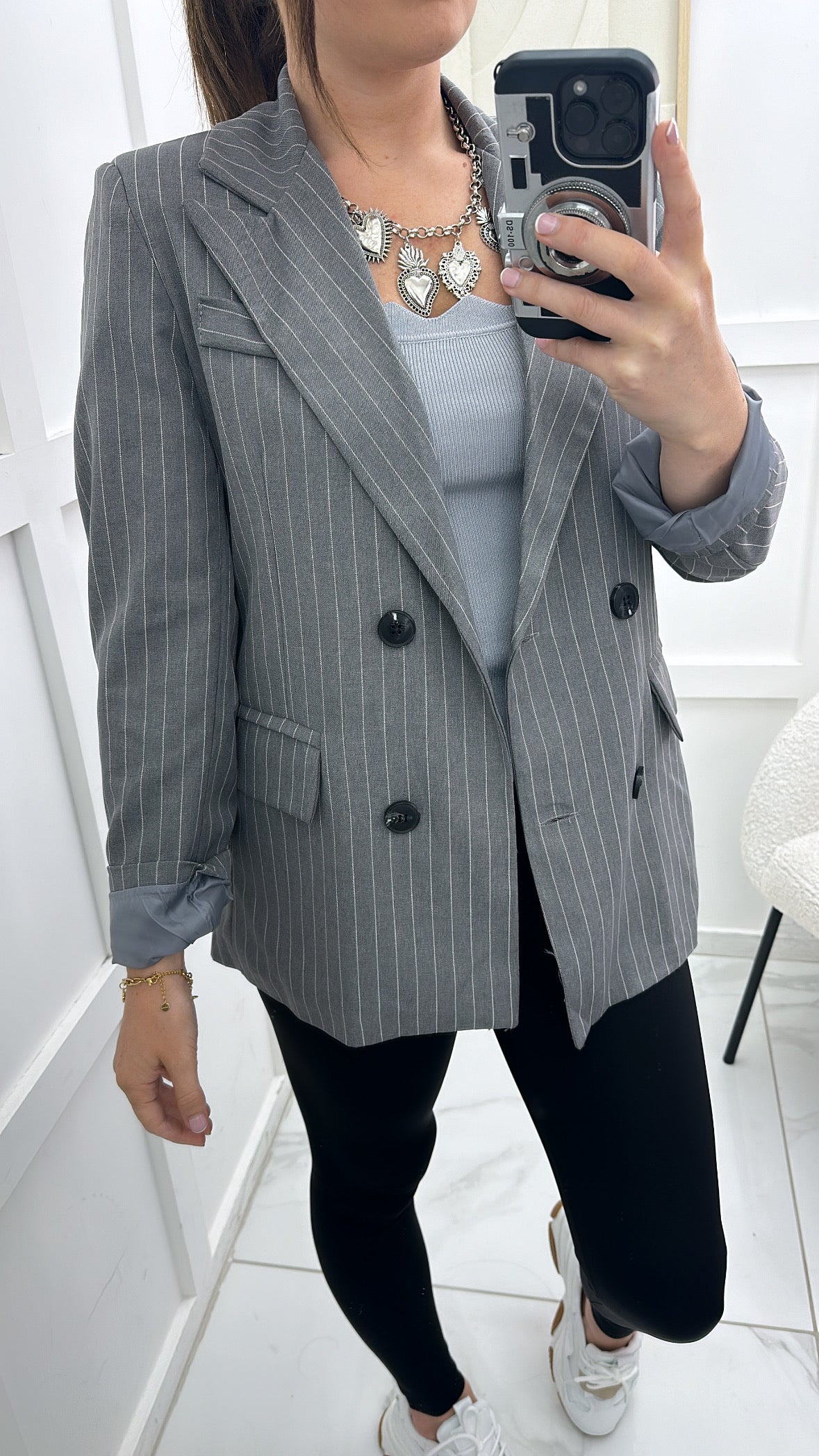 JADA grey pinstripe double breasted blazer