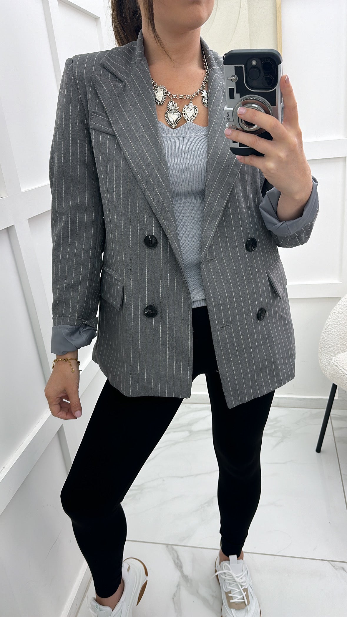 JADA grey pinstripe double breasted blazer