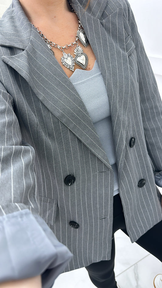 JADA grey pinstripe double breasted blazer