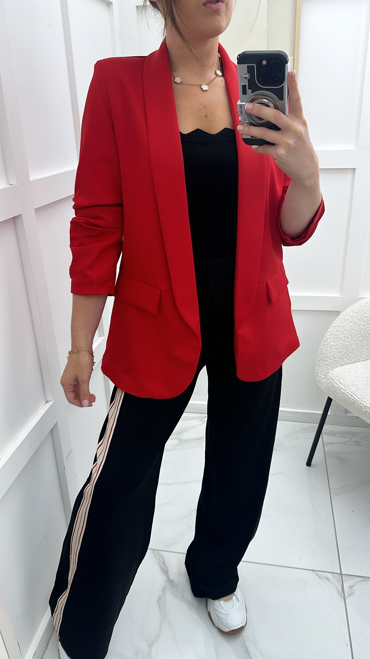 LOUISA red ruched sleeve blazer