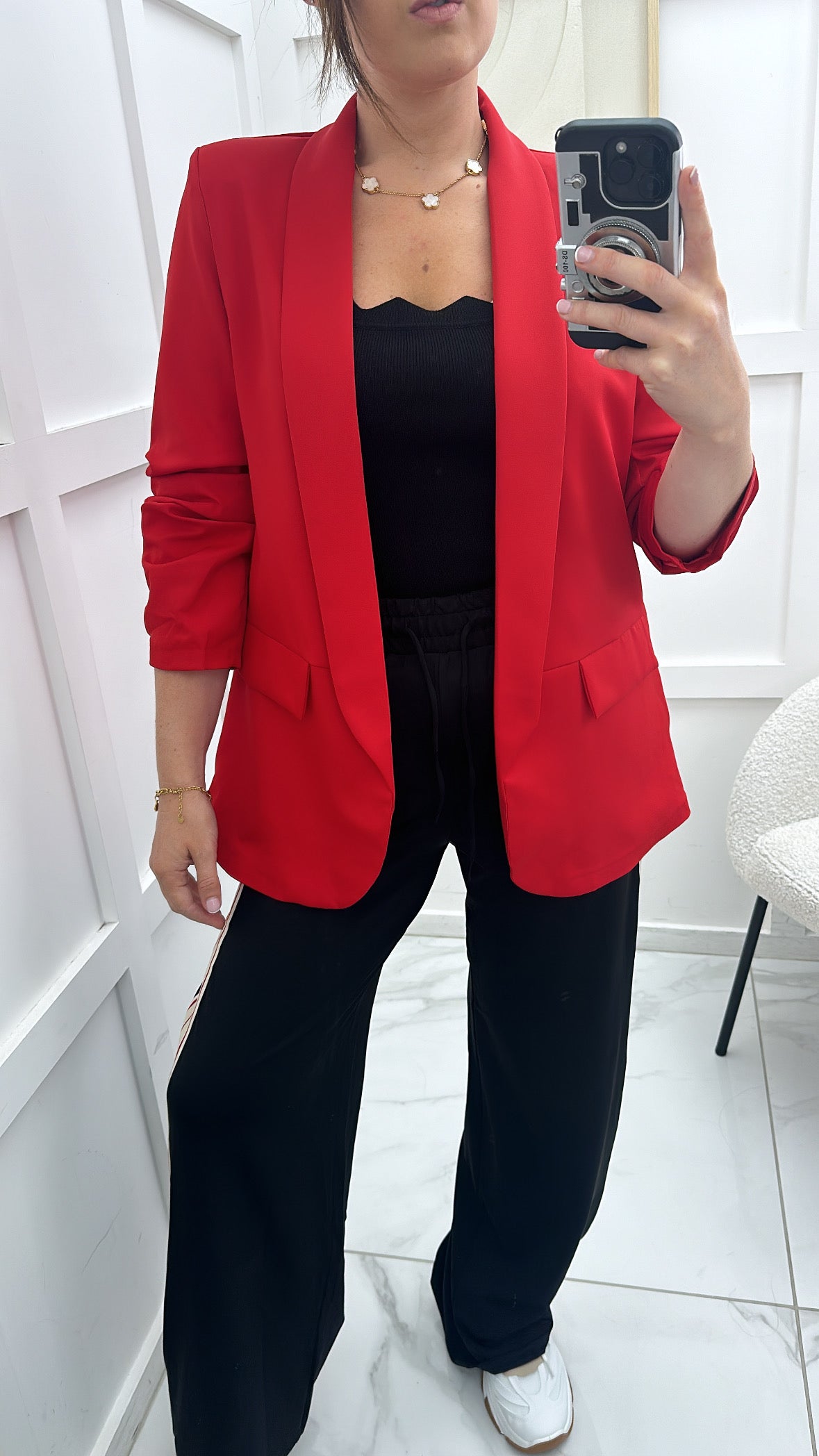 LOUISA red ruched sleeve blazer