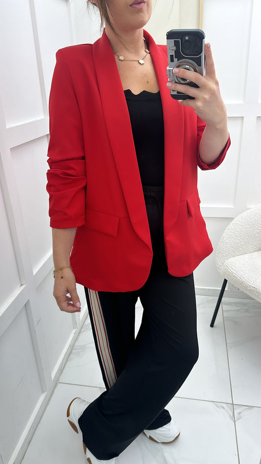 LOUISA red ruched sleeve blazer