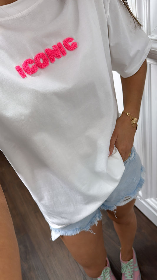 ICONIC white tshirt with pink borg lettering