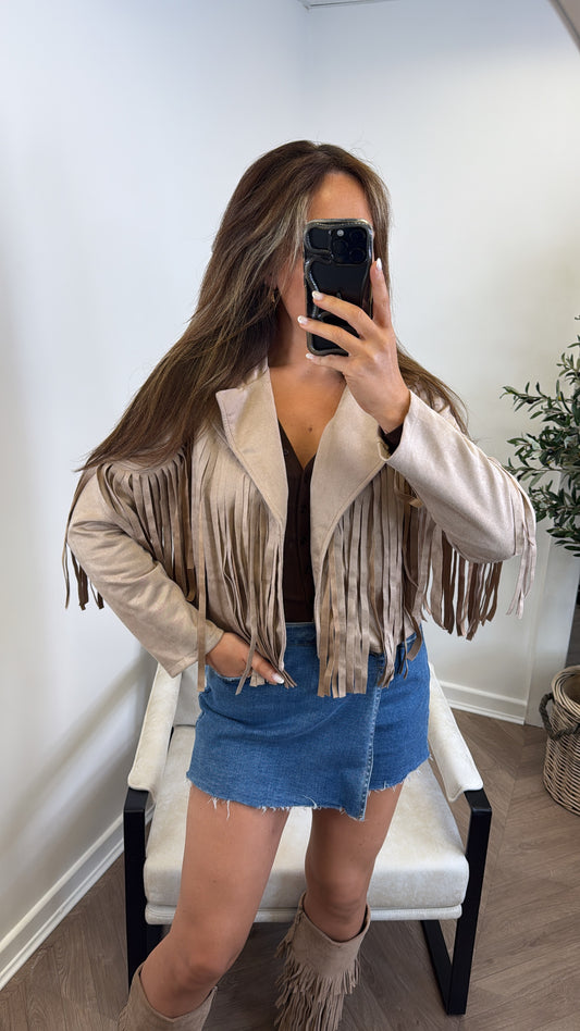 MARLA beige faux suede tassel jacket