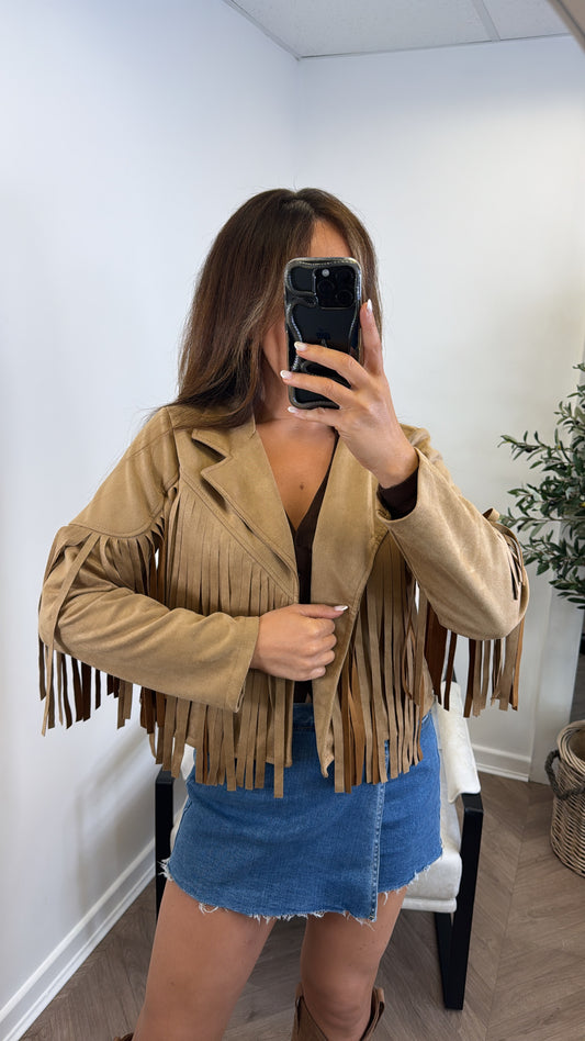 MARLA camel faux suede tassel jacket
