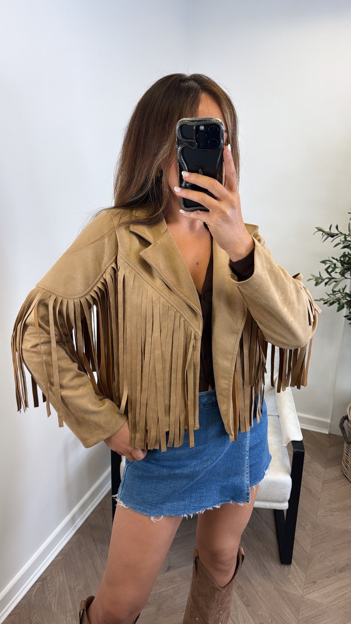 MARLA camel faux suede tassel jacket