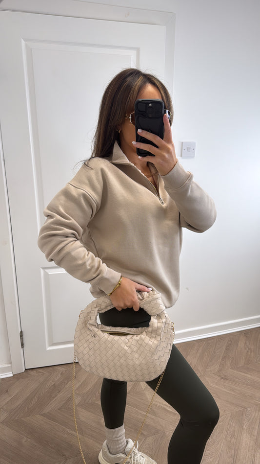 POLLY beige half zip oversize sweatshirt