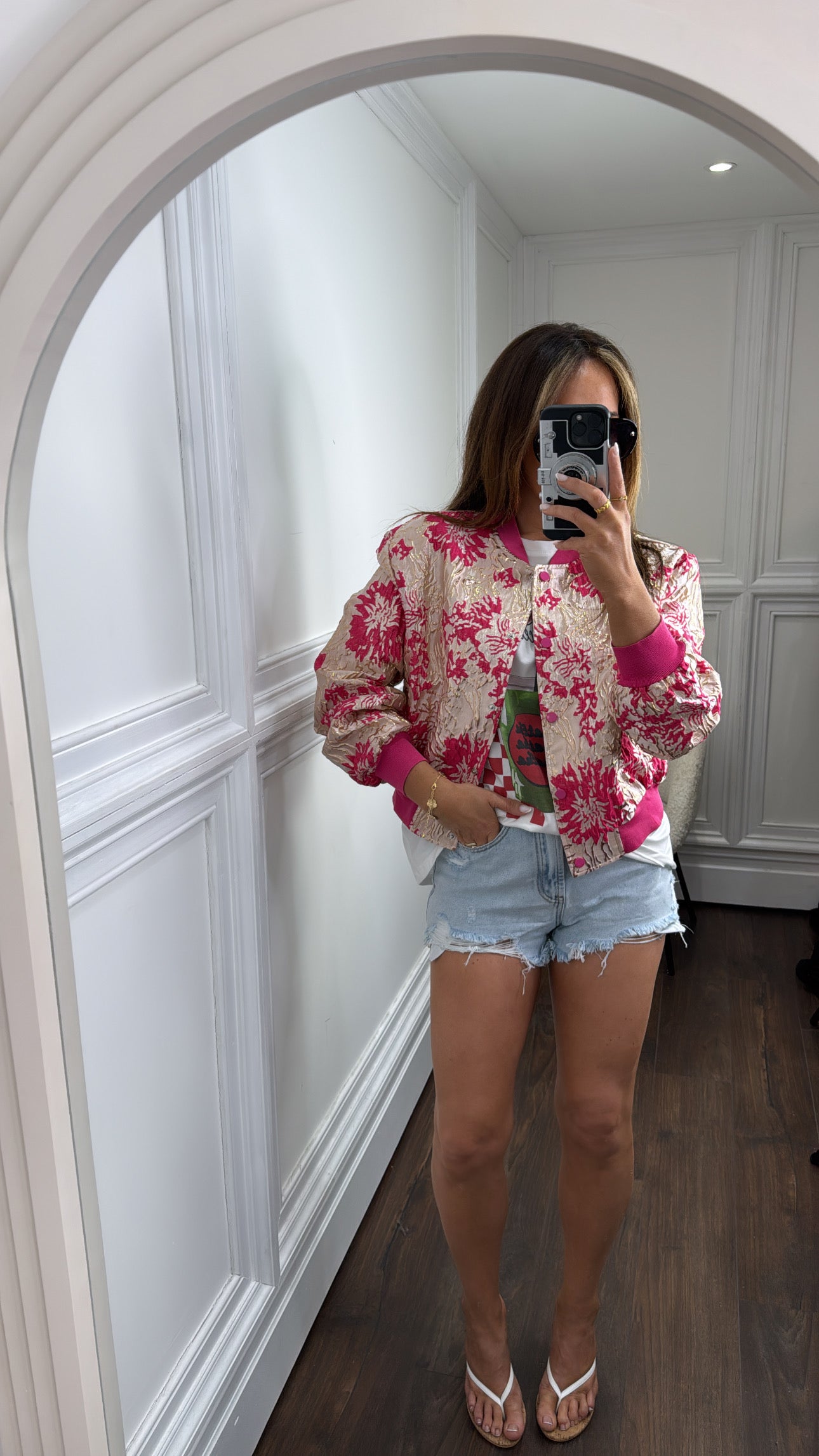 VADA fuchsia pink floral jacquard bomber jacket