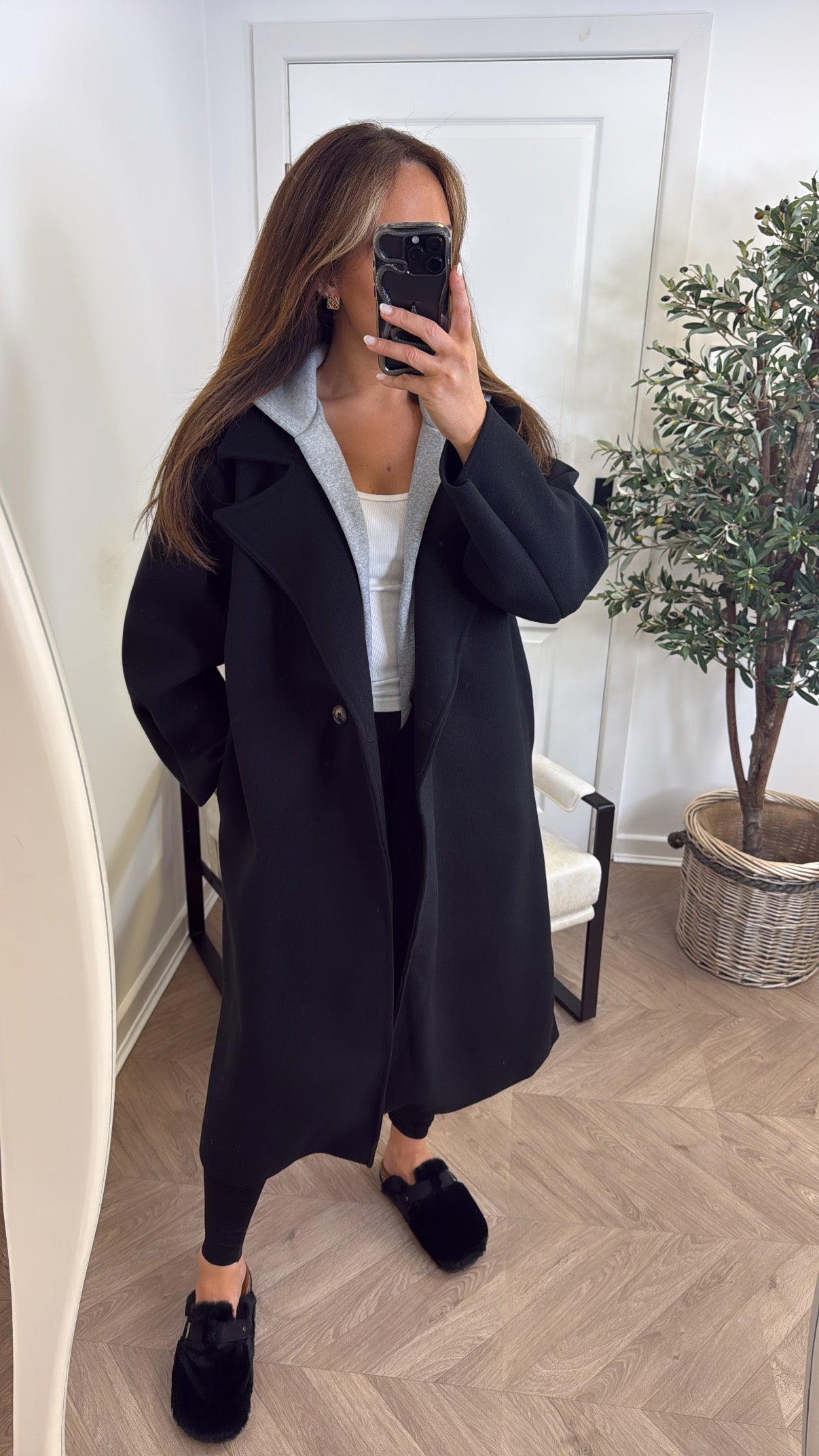 BOSTON black hooded oversize duster jacket