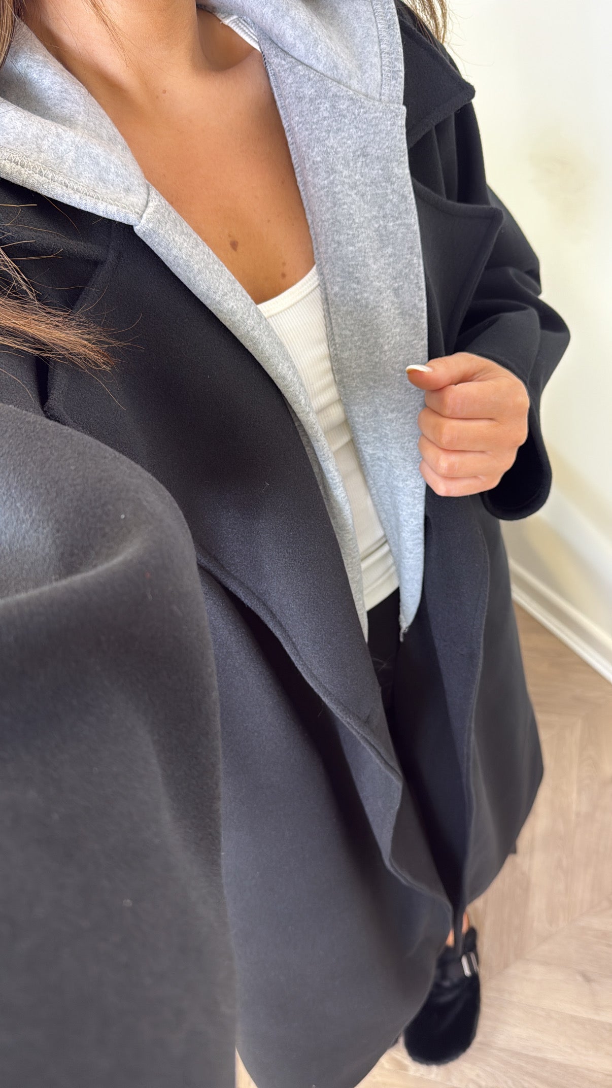 BOSTON black hooded oversize duster jacket