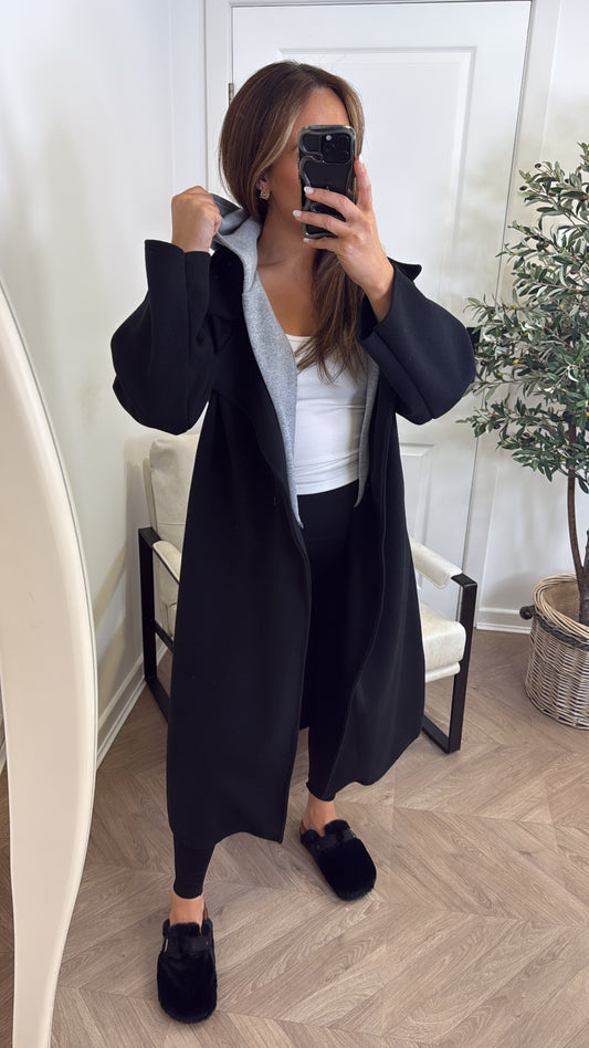 BOSTON black hooded oversize duster jacket