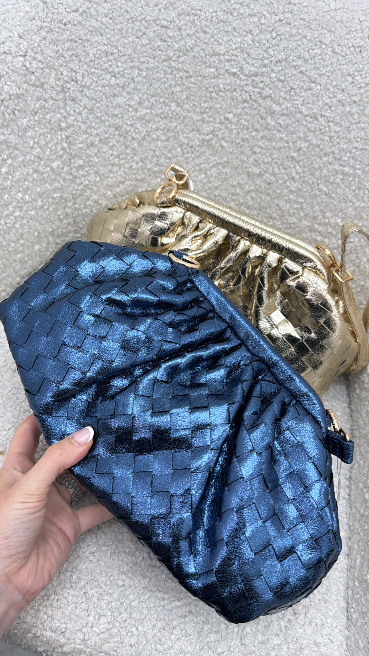 MELODY navy metallic woven shoulder bag