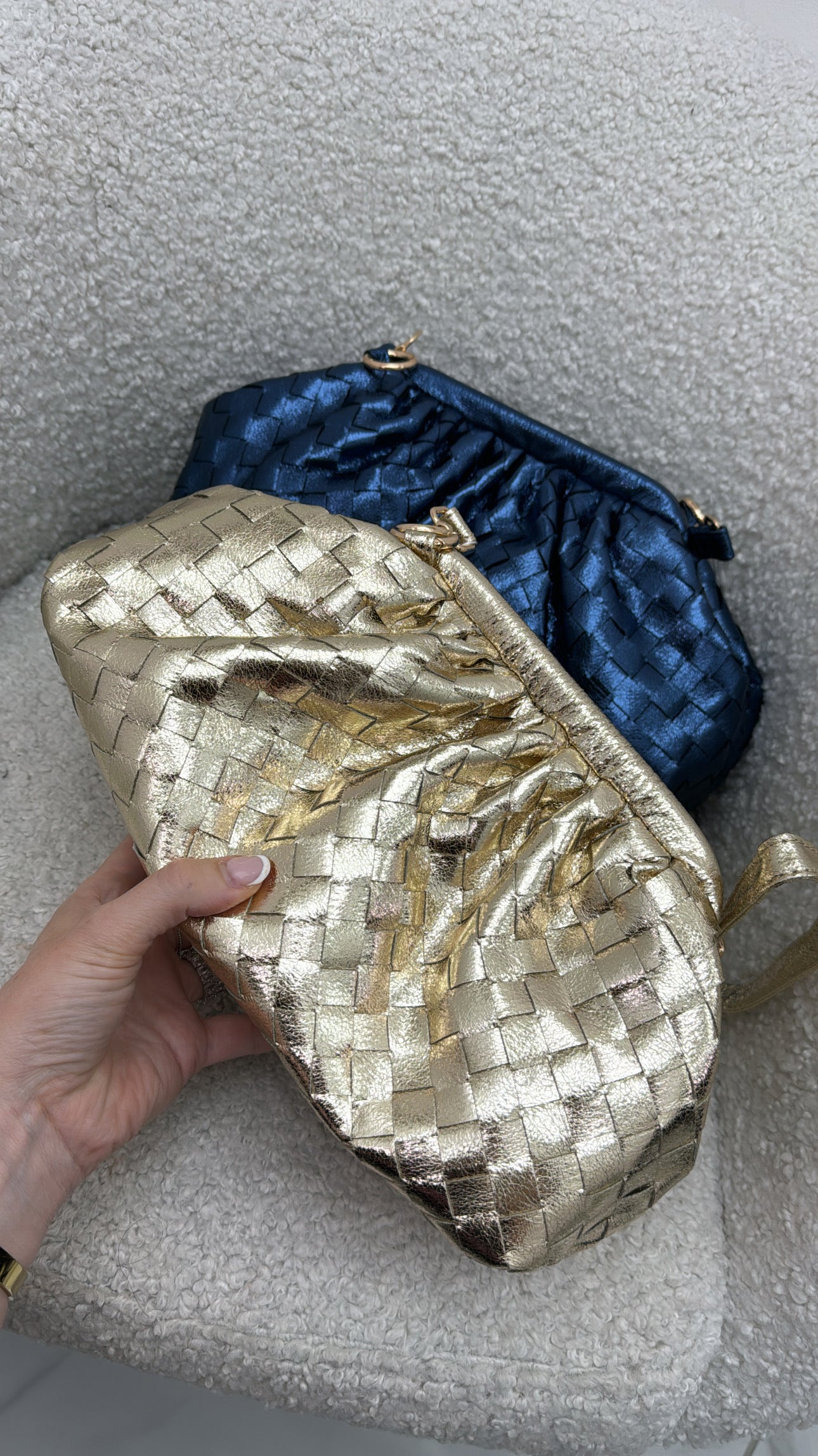 MELODY gold metallic woven shoulder bag