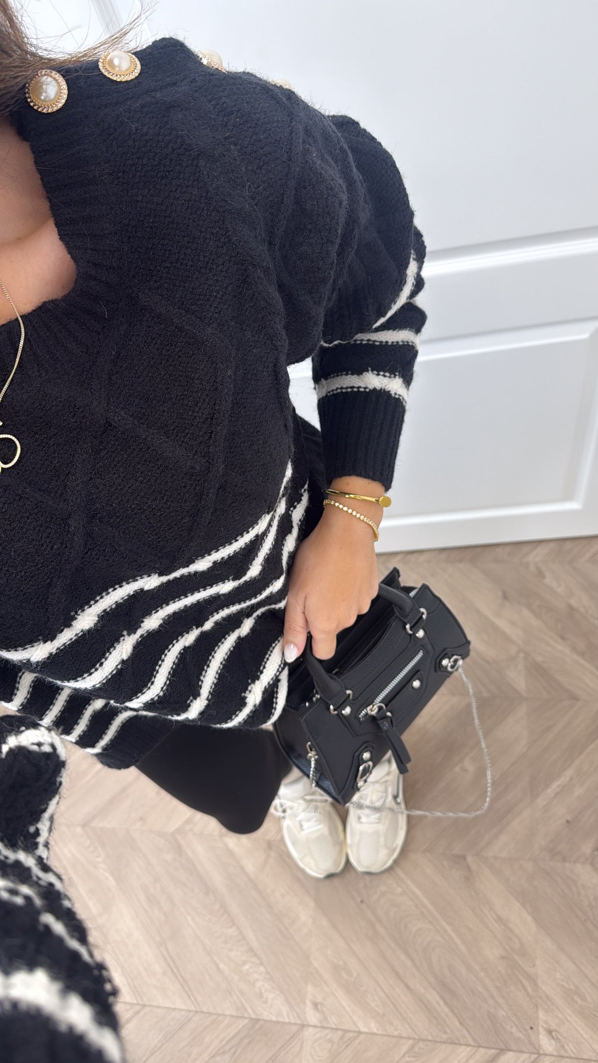 JESSICA black and white stripe cable knit jumper