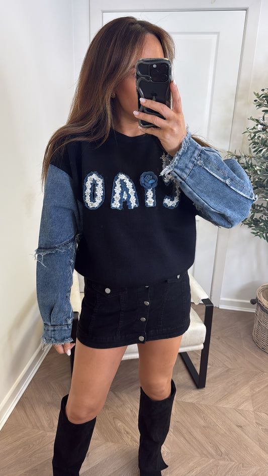 CIAO black denim contrast logo jumper