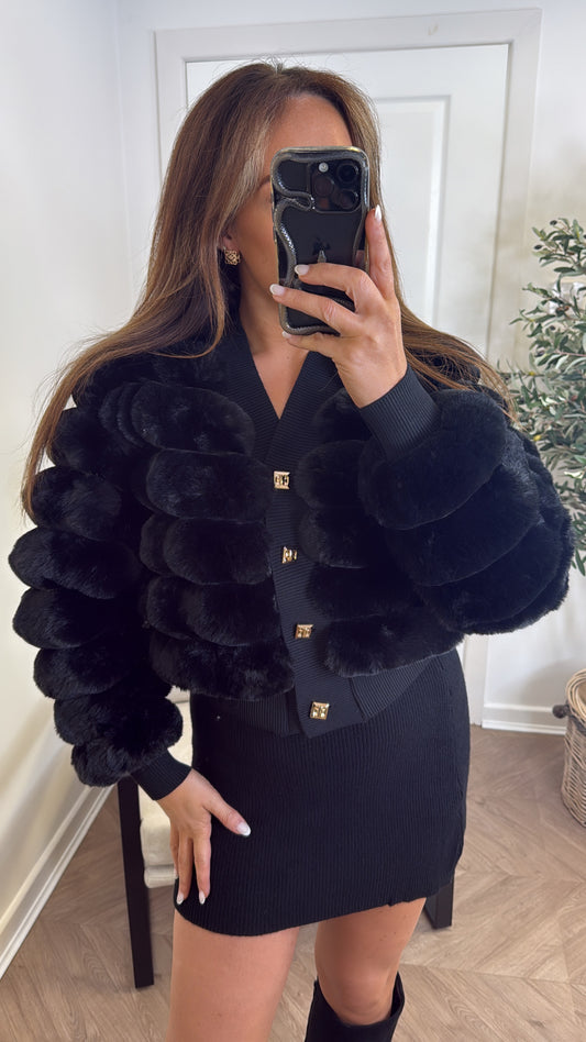 LYDIA black faux fur cardigan