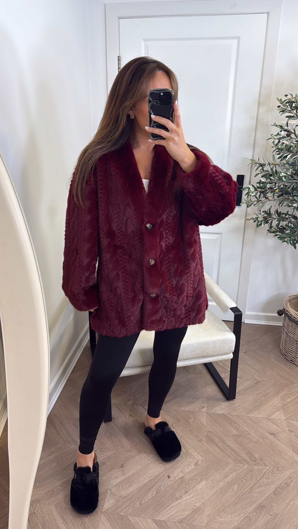 HATTY burgundy faux fur jacket