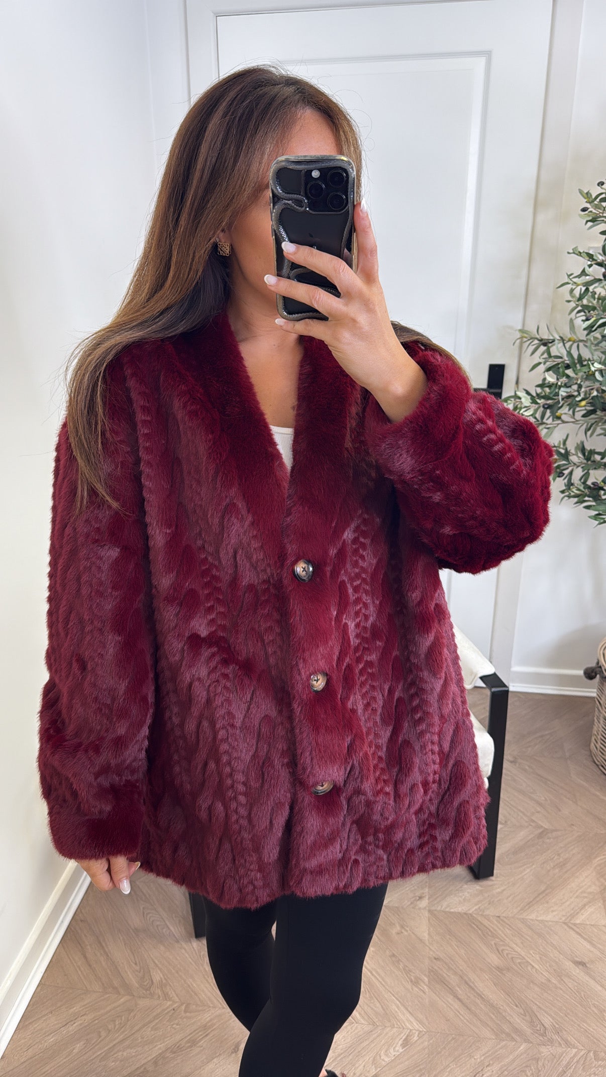 HATTY burgundy faux fur jacket