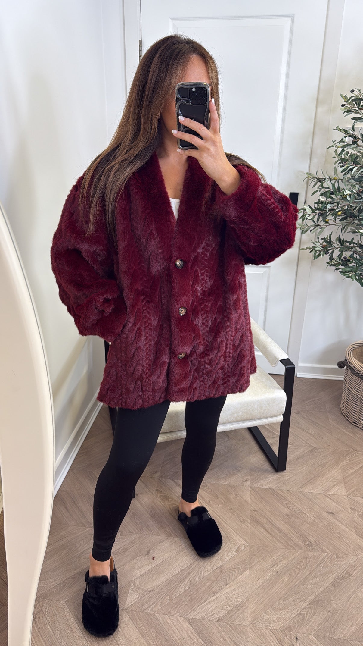 HATTY burgundy faux fur jacket
