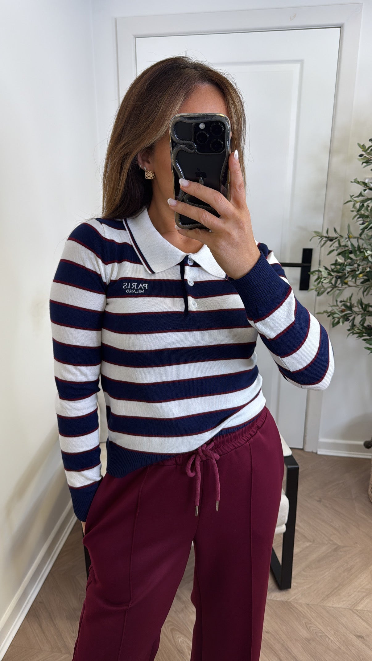 PARIS MILANO navy and burgundy collared rugby style top