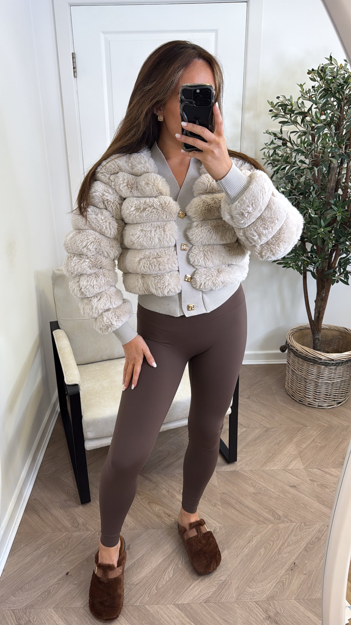 LYDIA beige faux fur cardigan
