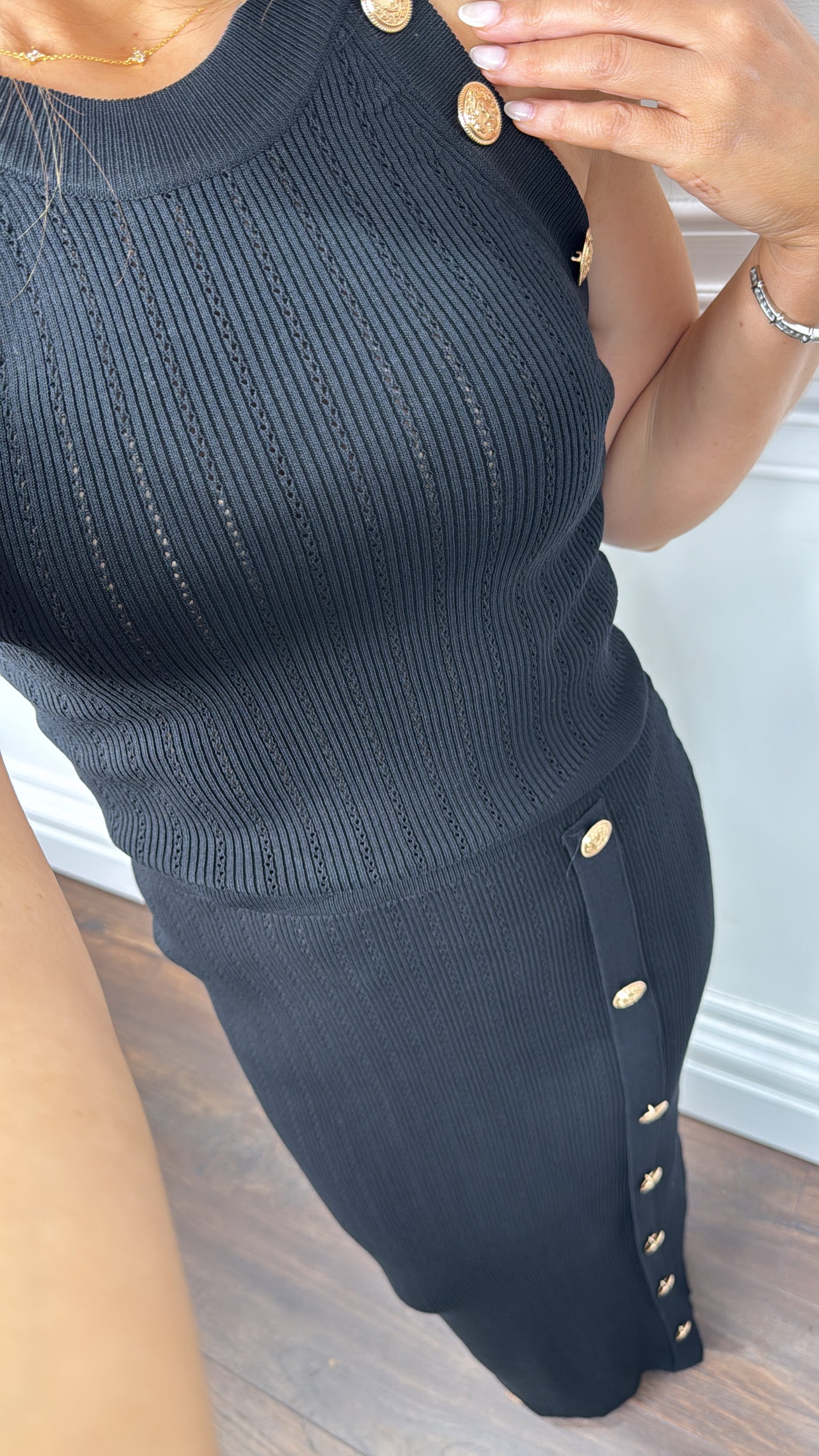 OLIVIA black gold button top and maxi skirt co-ord