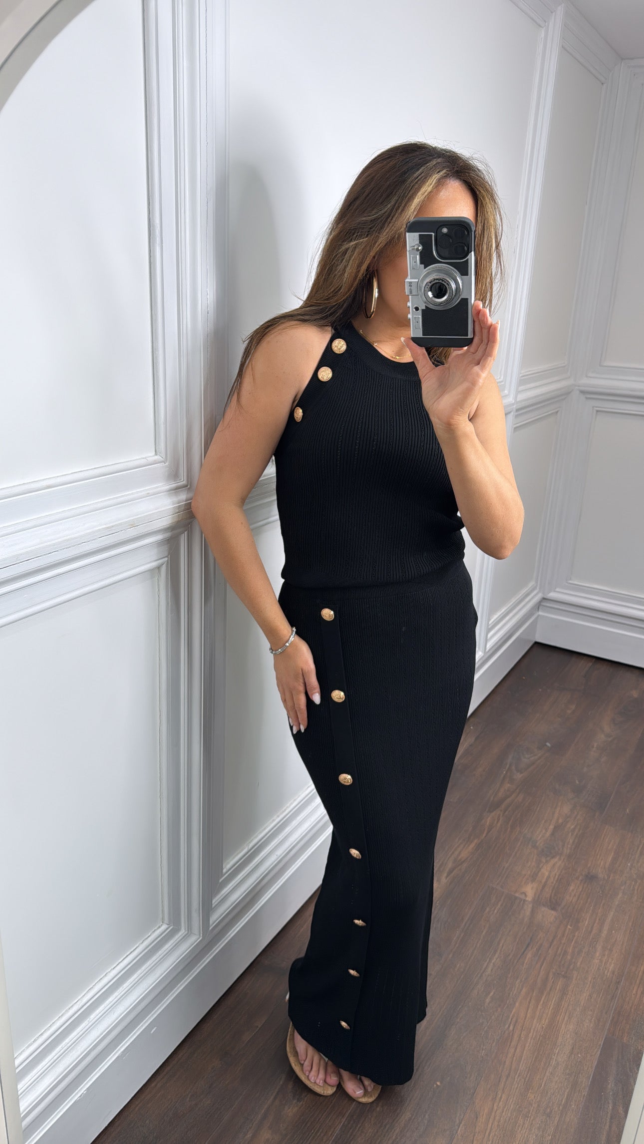 OLIVIA black gold button top and maxi skirt co-ord