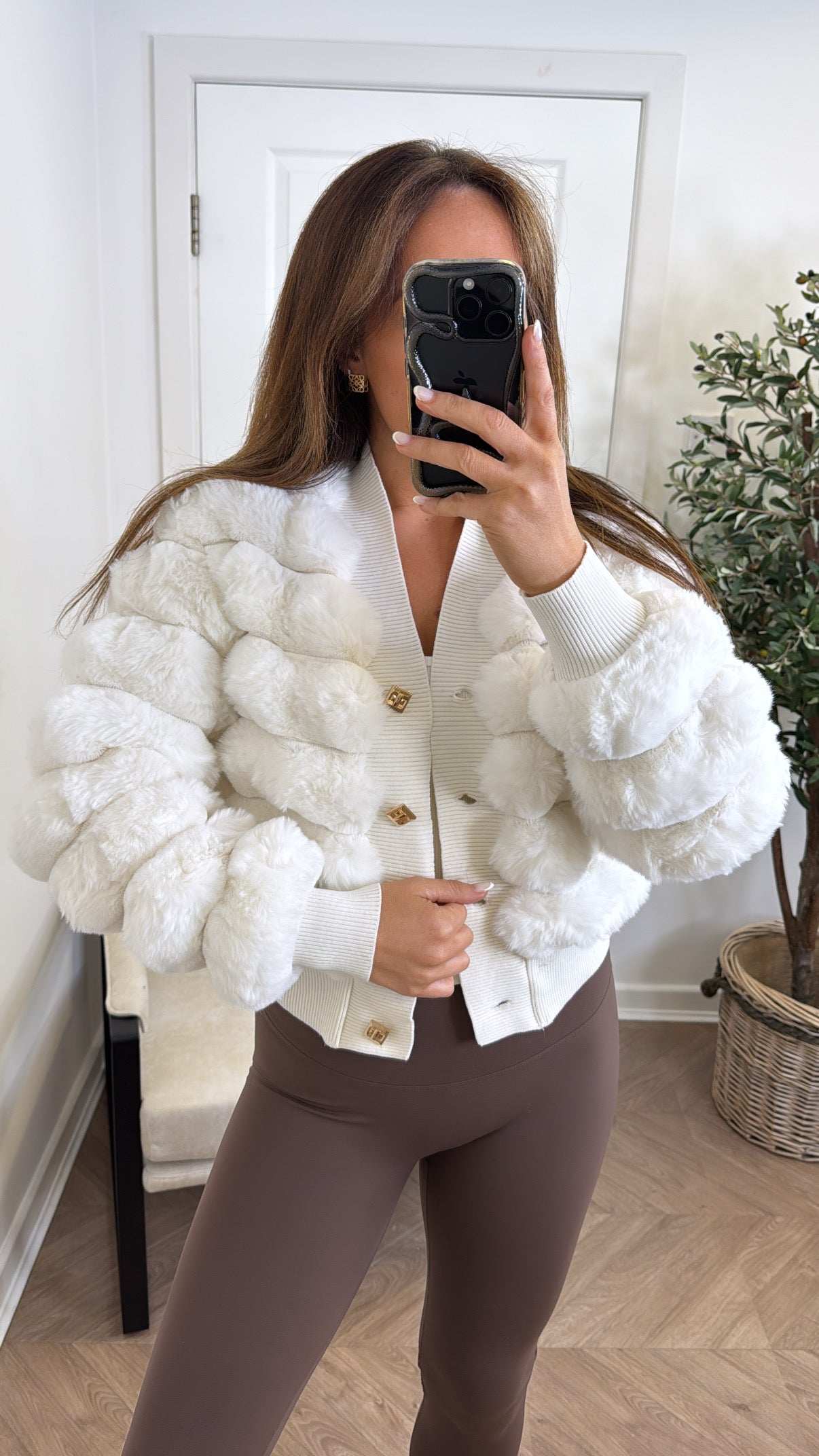 LYDIA cream faux fur cardigan